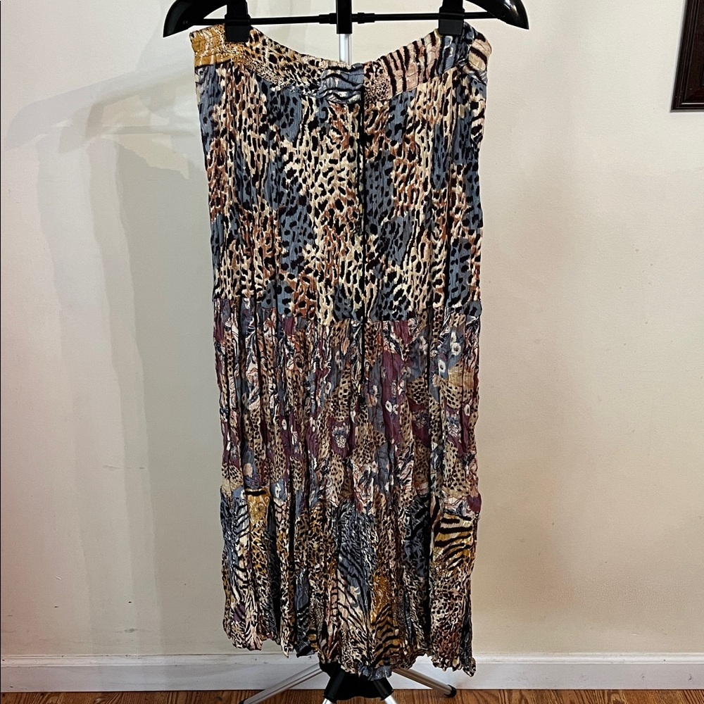 NWT Chaudry Leopard Print Patchwork Pleated Skirt… - image 1